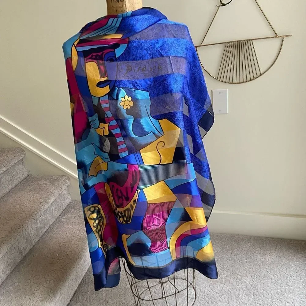 Silky Synthetic Picasso Fine Art Abstract Large Scarf Wrap Shawl - 41